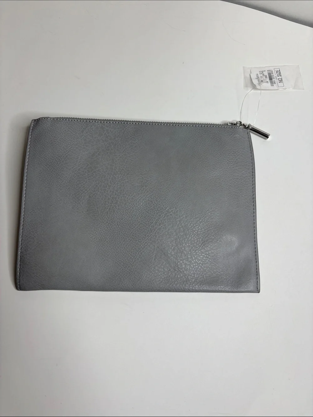 Neiman Marcus Gray Leather Clutch with Purple Snake-Embossed Pocket